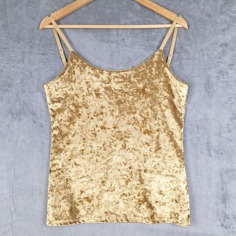Womens Top Small Gold Crushed Velvet Indie Sleaze Going Out Glam Fairy Boho Y2K